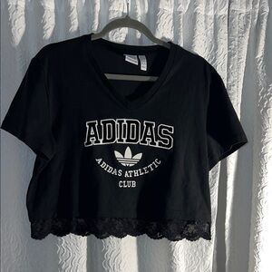 Adidas Crop Top with Lace Hem Detail